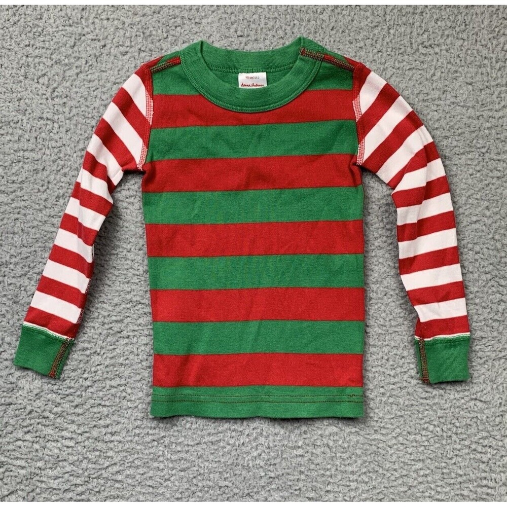 Hanna Andersson Pajama Top Kids 90cm/US 3 Long John Striped Elf Christmas